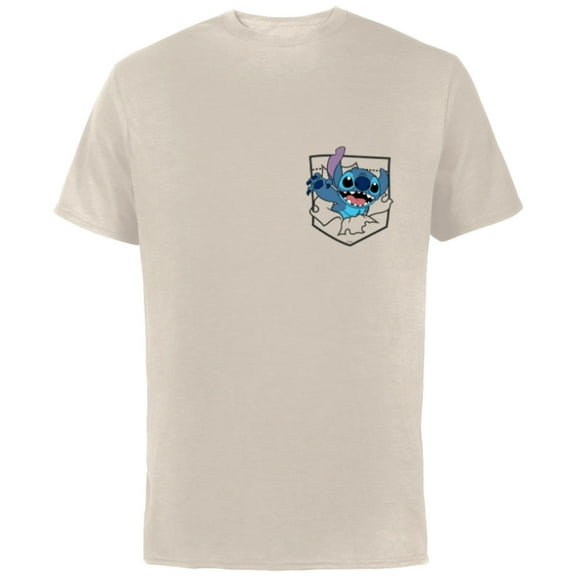 Disney Lilo & Stitch Small Pocket Breakout 626 - Short Sleeve Cotton T-Shirt for Adults - Customized-Natural
