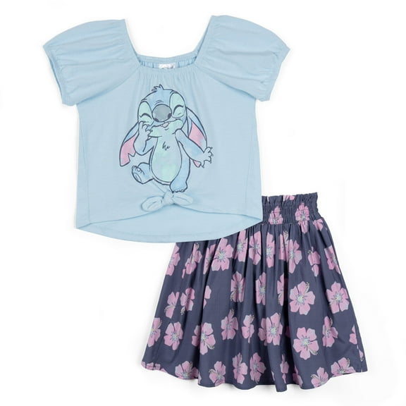 Disney Lilo & Stitch Square Neck T-Shirt and Skirt Outfit Set Toddler to Big Kid