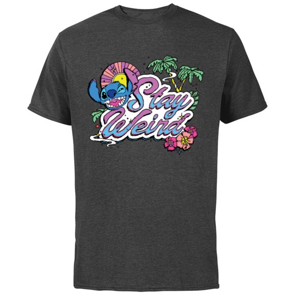 Disney Lilo & Stitch Stay Weird - Short Sleeve Cotton T-Shirt for Adults -Customized-Charcoal