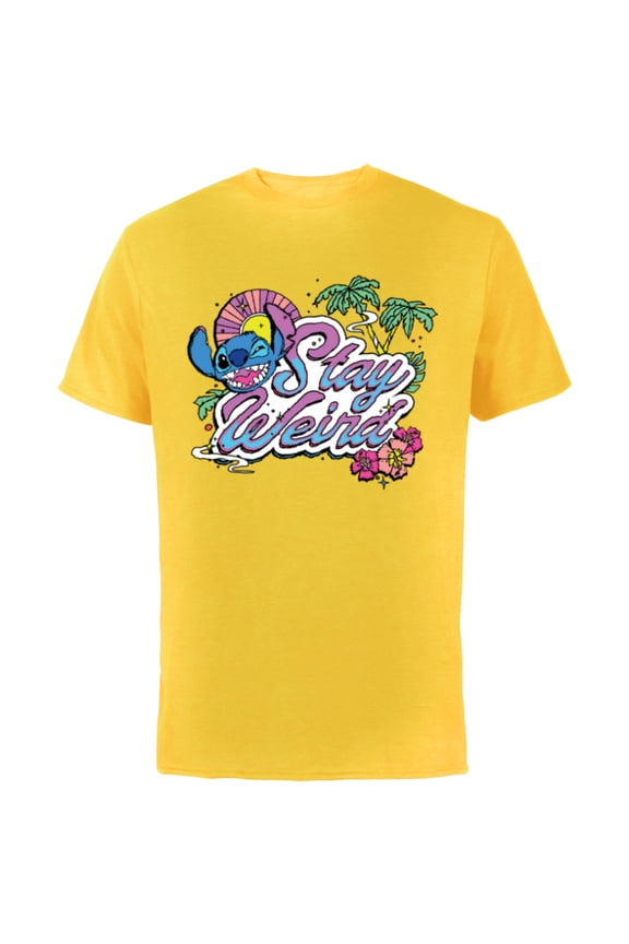 Lilo & Stitch Stay Weird - Short Sleeve Cotton T-Shirt for Adults -Customized-Yellow
