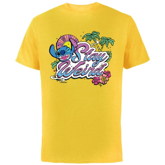Disney Lilo & Stitch Stay Weird - Short Sleeve Cotton T-Shirt for Adults -Customized-Yellow