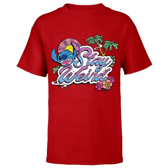 Disney Lilo & Stitch Stay Weird - Short Sleeve T-Shirt for Kids -Customized-Red