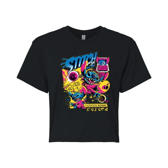 Disney - Lilo & Stitch - Stitch Comic Page - Juniors Cropped Cotton Blend T-Shirt