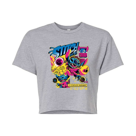 Disney - Lilo & Stitch - Stitch Comic Page - Juniors Cropped Cotton Blend T-Shirt