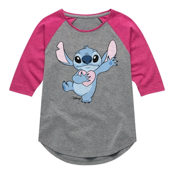 Disney - Lilo & Stitch - Stitch Hearts You - Toddler & Youth Girls Raglan Graphic T-Shirt