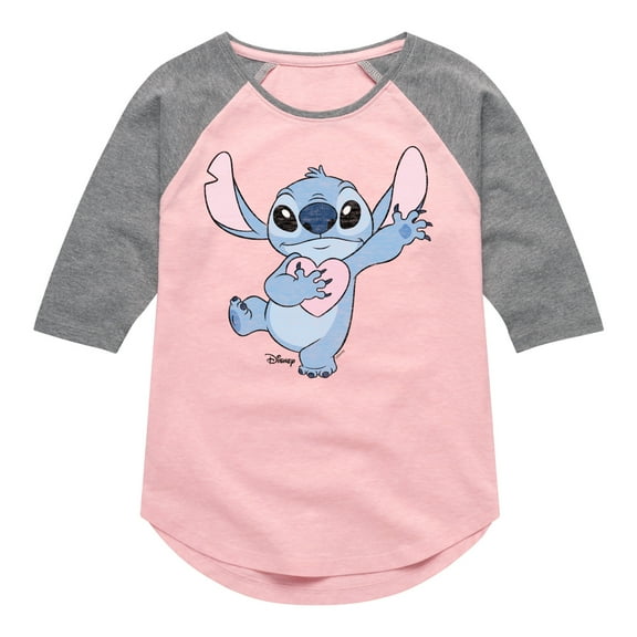 Disney - Lilo & Stitch - Stitch Hearts You - Toddler & Youth Girls Raglan Graphic T-Shirt