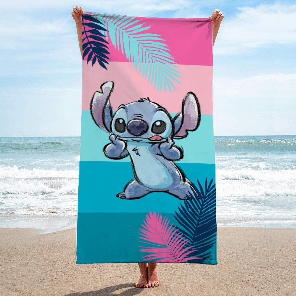 Disney Lilo & Stitch Striped Beach Towel, 100% Cotton - Super Soft Kids Bath Towel