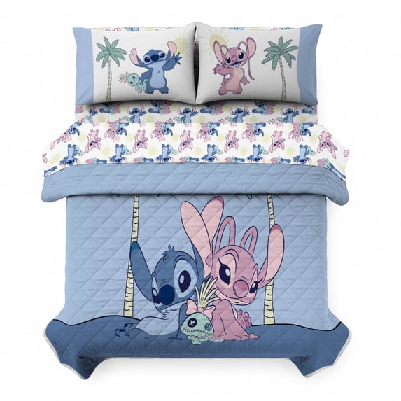 Disney Lilo & Stitch Sunny Weather Cuties 5 Piece Queen Size Quilt Set