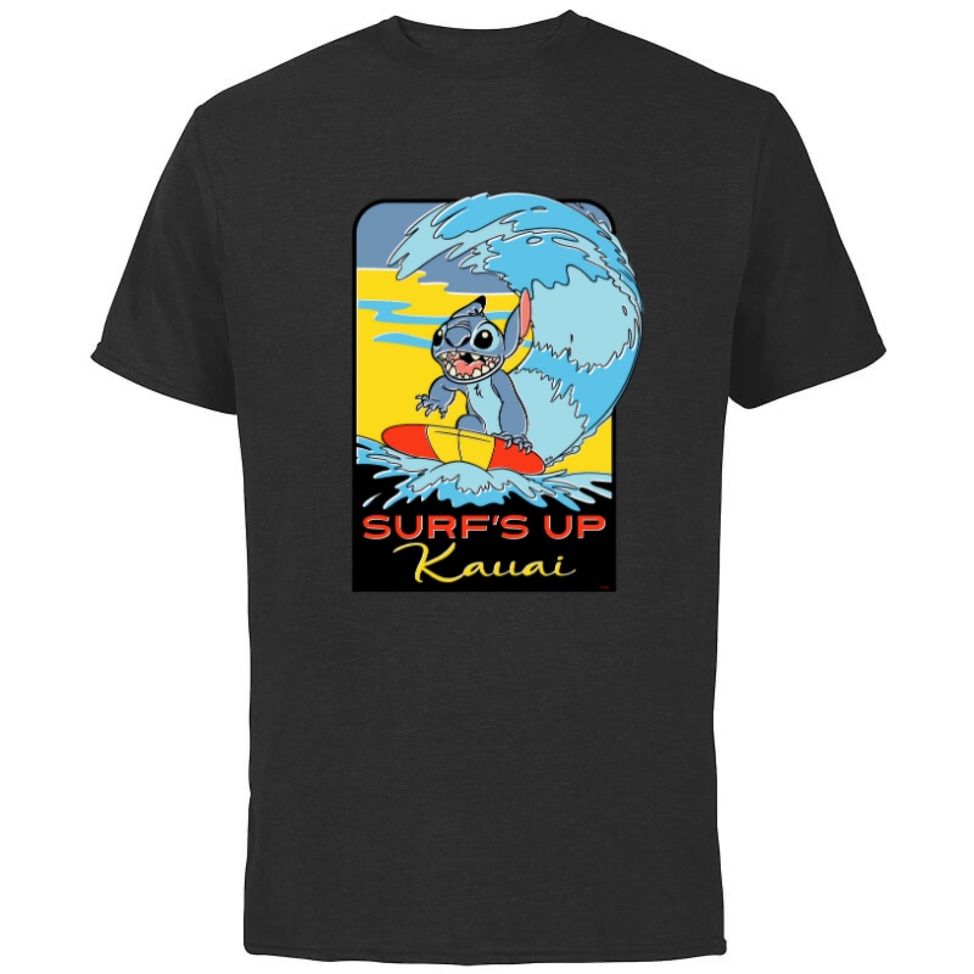 Disney Lilo & Stitch Surf’s Up Kauai - Short Sleeve Cotton T-Shirt for Adults - Customized-Black