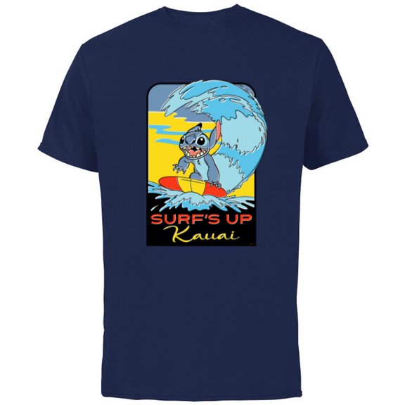 Disney Lilo & Stitch Surf’s Up Kauai - Short Sleeve Cotton T-Shirt for Adults - Customized-Navy