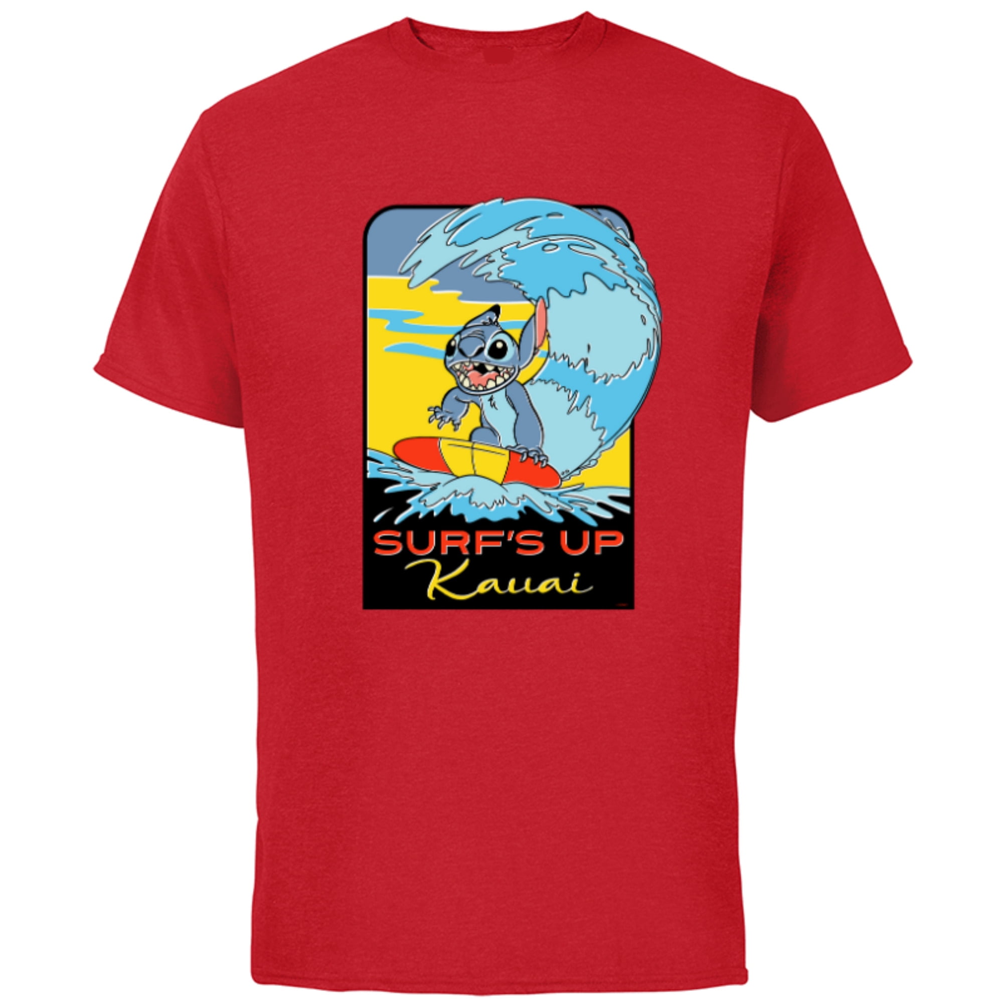 Disney Lilo & Stitch Surf’s Up Kauai - Short Sleeve Cotton T-Shirt for Adults - Customized-Red