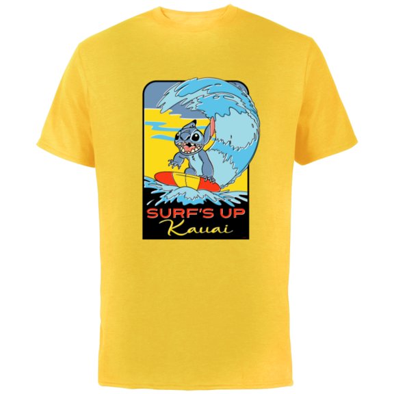 Disney Lilo & Stitch Surf’s Up Kauai - Short Sleeve Cotton T-Shirt for Adults - Customized-Yellow