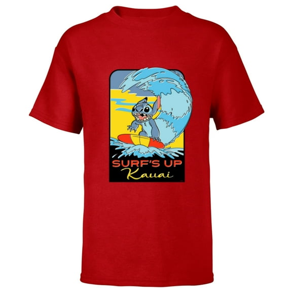 Disney Lilo & Stitch Surf’s Up Kauai - Short Sleeve T-Shirt for Kids - Customized-Red