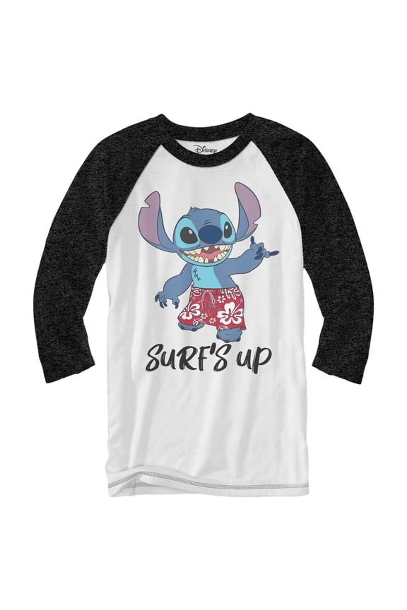 Lilo & Stitch Surf's Up Officially Licensed Adult Raglan Shirt, Small