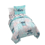 Disney Lilo & Stitch Sweet Yet Spacey Blue & Pink 5 Piece Twin Bed Set w/ Sham, 100% Microfiber