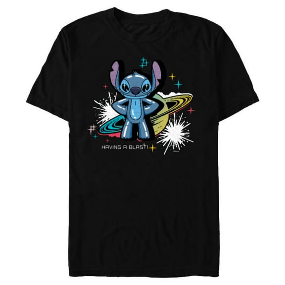 Disney Lilo & Stitch Techno Interplanetary Stitch - Short Sleeve Blended T-Shirt for Adults - Customized-Black