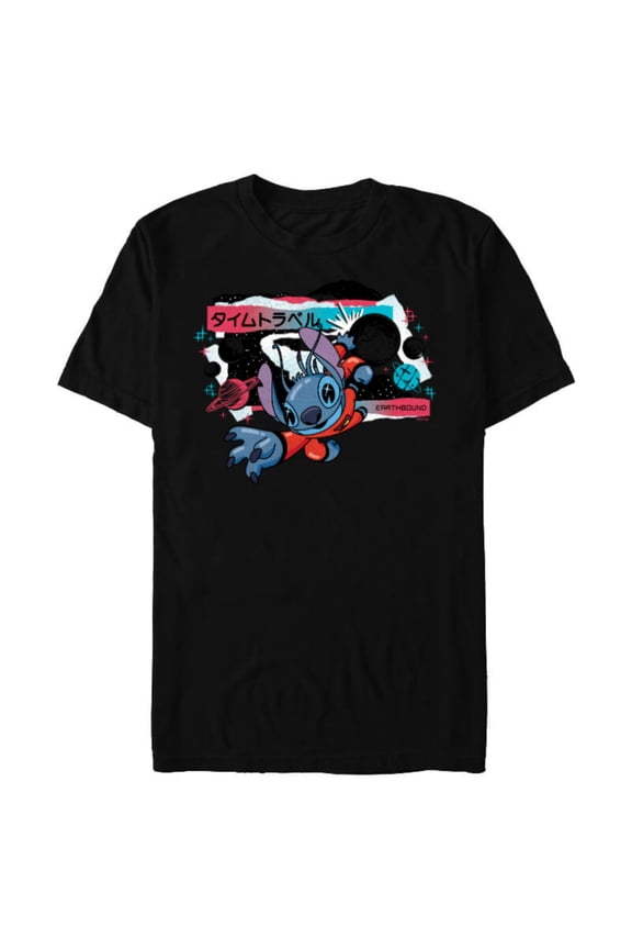 Lilo & Stitch Techno Time Travel Earthbound - Short Sleeve Blended T-Shirt for Adults - Customized-Black