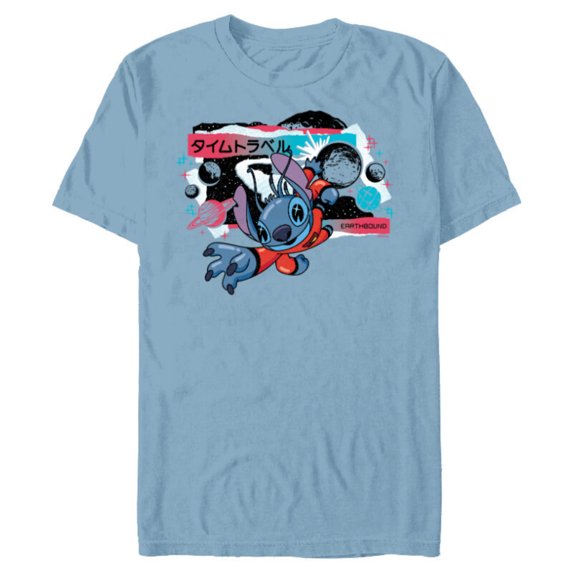 Disney Lilo & Stitch Techno Time Travel Earthbound - Short Sleeve Blended T-Shirt for Adults - Customized-Ocean Blue