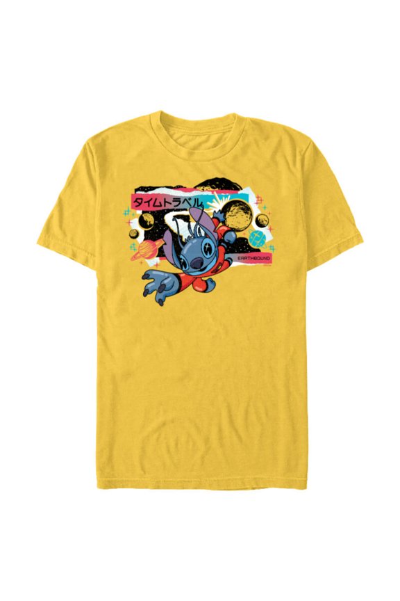 Lilo & Stitch Techno Time Travel Earthbound - Short Sleeve Blended T-Shirt for Adults - Customized-Yellow