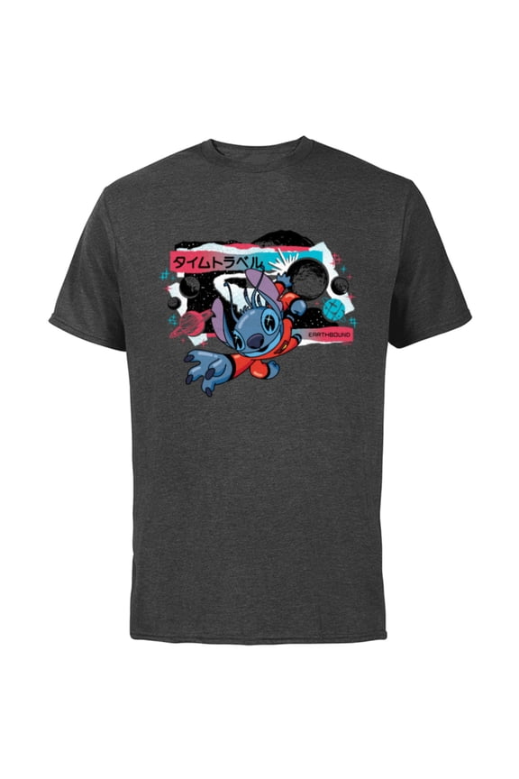 Lilo & Stitch Techno Time Travel Earthbound - Short Sleeve Cotton T-Shirt for Adults - Customized-Charcoal