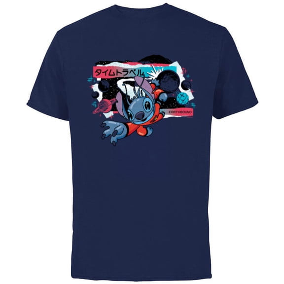 Disney Lilo & Stitch Techno Time Travel Earthbound - Short Sleeve Cotton T-Shirt for Adults - Customized-Navy