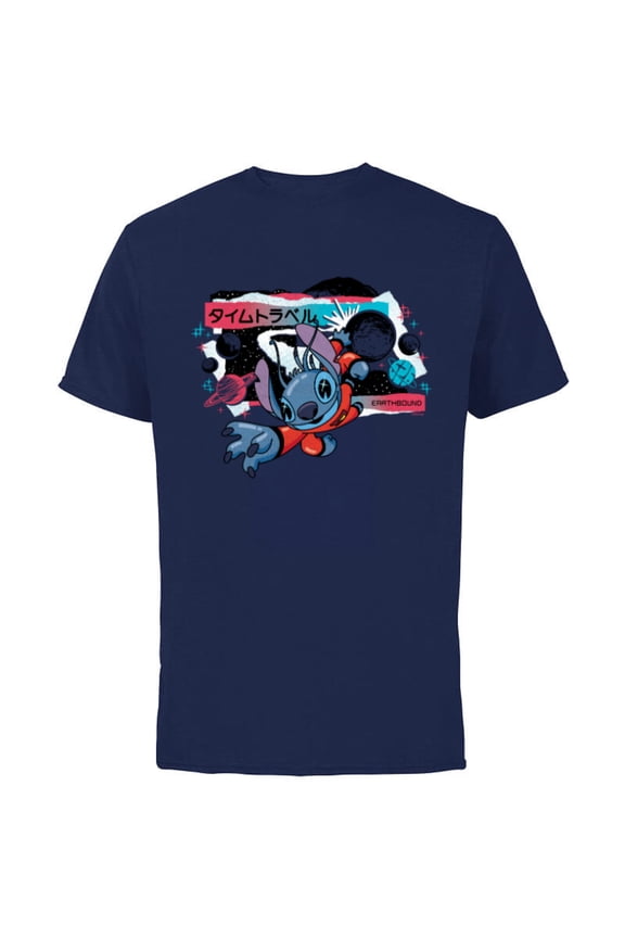 Lilo & Stitch Techno Time Travel Earthbound - Short Sleeve Cotton T-Shirt for Adults - Customized-Navy
