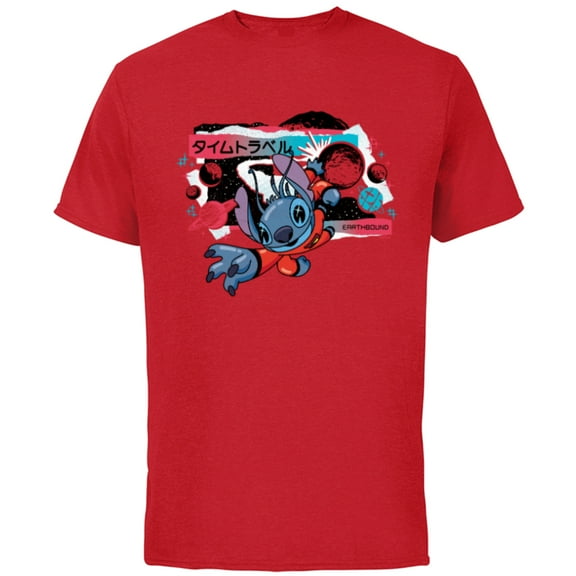 Disney Lilo & Stitch Techno Time Travel Earthbound - Short Sleeve Cotton T-Shirt for Adults - Customized-Red