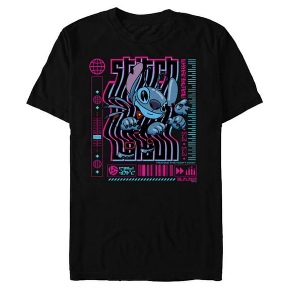 Disney Lilo & Stitch Techno Trance the Night Away 2002 - Short Sleeve Blended T-Shirt for Adults - Customized-Black
