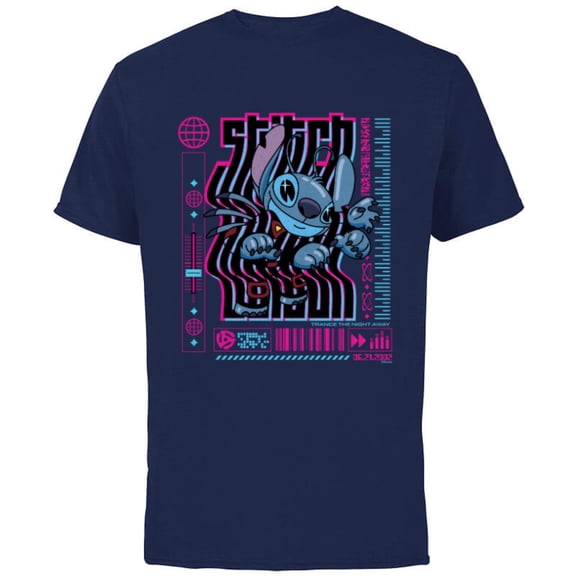 Disney Lilo & Stitch Techno Trance the Night Away 2002 - Short Sleeve Cotton T-Shirt for Adults - Customized-Navy