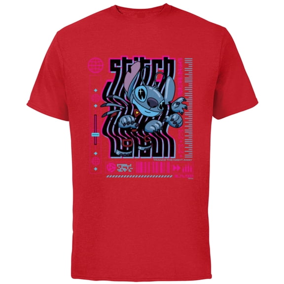 Disney Lilo & Stitch Techno Trance the Night Away 2002 - Short Sleeve Cotton T-Shirt for Adults - Customized-Red