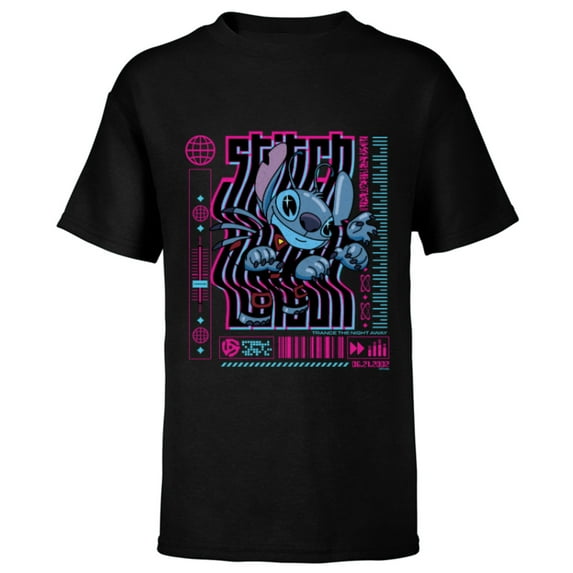 Disney Lilo & Stitch Techno Trance the Night Away 2002 - Short Sleeve T-Shirt for Kids - Customized-Black