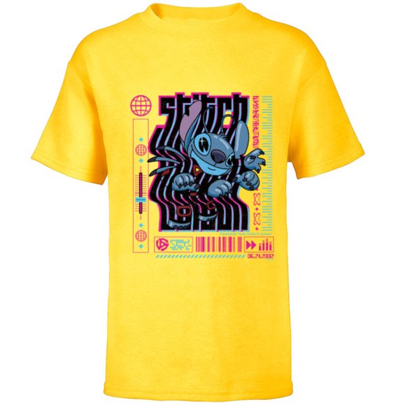 Disney Lilo & Stitch Techno Trance the Night Away 2002 - Short Sleeve T-Shirt for Kids - Customized-Yellow