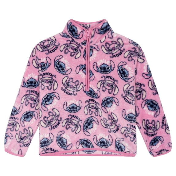 Disney Lilo & Stitch Toddler Girls' Fleece Half-Zip Pullover Sweatshirt Pink Angel