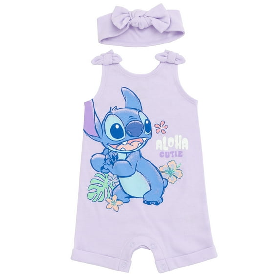 Disney Lilo & Stitch Toddler Girls French Terry Romper and Headband Newborn to Toddler