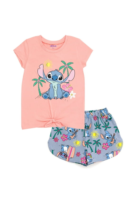 Lilo & Stitch Toddler Girls T-Shirt and Chambray Shorts Outfit Set Toddler to Big Kid