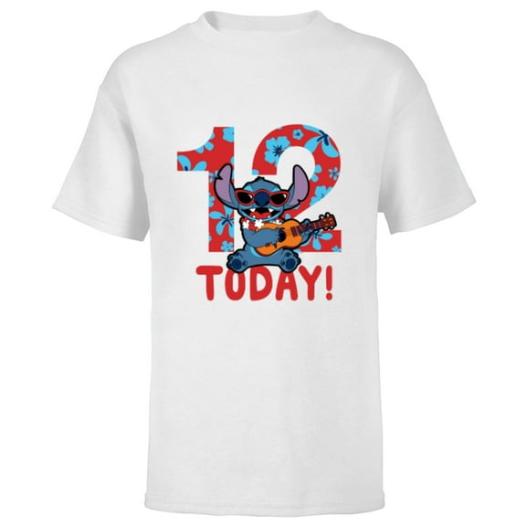 Disney Lilo & Stitch Tropical Birthday 12 Years Old Today - Short Sleeve T-Shirt for Kids - Customized-White