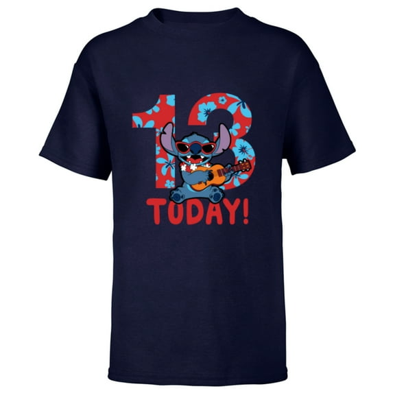 Disney Lilo & Stitch Tropical Birthday 13 Years Old Today - Short Sleeve T-Shirt for Kids - Customized-Navy