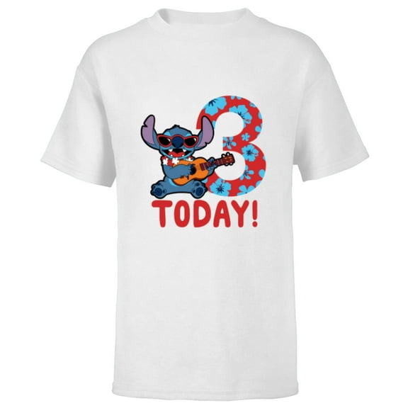 Disney Lilo & Stitch Tropical Birthday 3 Years Old Today - Short Sleeve T-Shirt for Kids - Customized-White