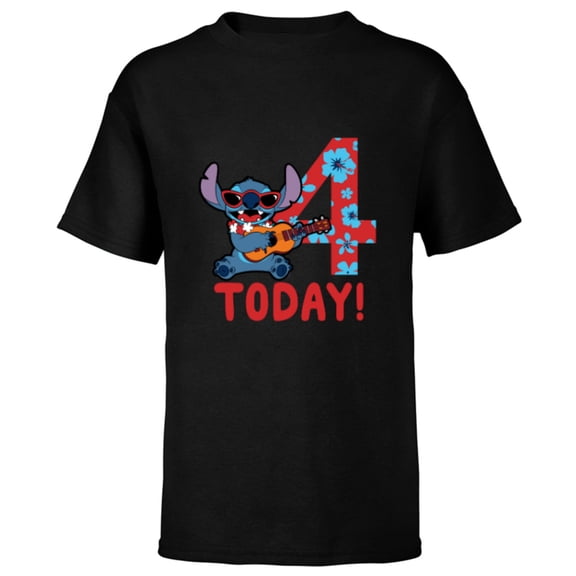 Disney Lilo & Stitch Tropical Birthday 4 Years Old Today. - Short Sleeve T-Shirt for Kids - Customized-Black