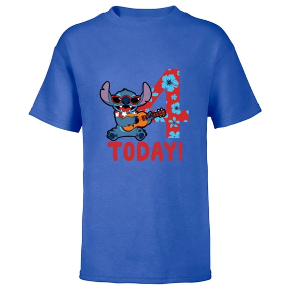 Disney Lilo & Stitch Tropical Birthday 4 Years Old Today. - Short Sleeve T-Shirt for Kids - Customized-Royal