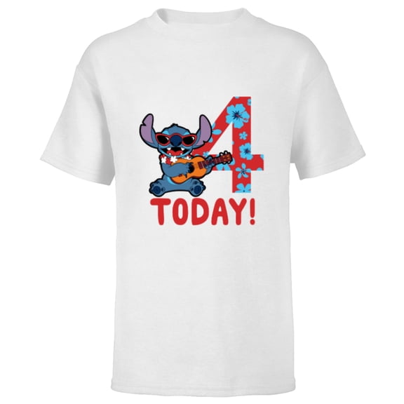 Disney Lilo & Stitch Tropical Birthday 4 Years Old Today. - Short Sleeve T-Shirt for Kids - Customized-White