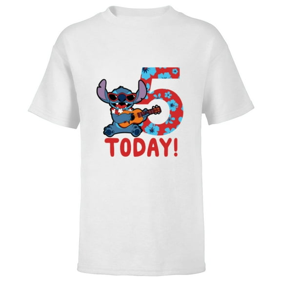 Disney Lilo & Stitch Tropical Birthday 5 Years Old Today - Short Sleeve T-Shirt for Kids - Customized-White