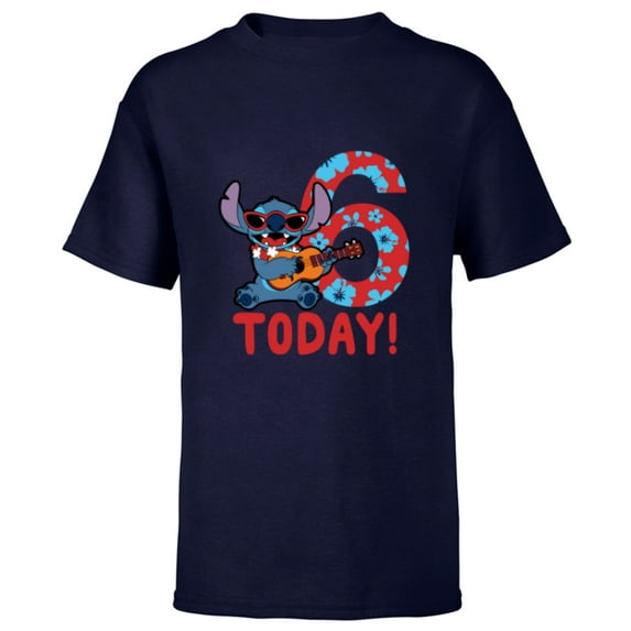 Disney Lilo & Stitch Tropical Birthday 6 Years Old Today - Short Sleeve T-Shirt for Kids - Customized-Navy