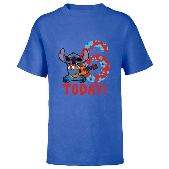 Disney Lilo & Stitch Tropical Birthday 6 Years Old Today - Short Sleeve T-Shirt for Kids - Customized-Royal