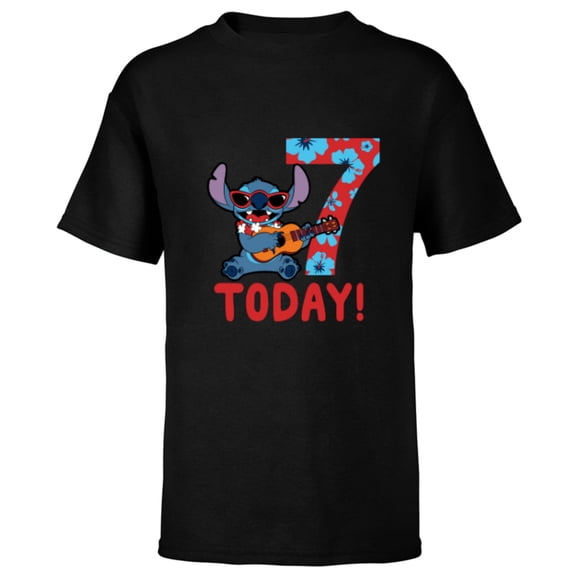 Disney Lilo & Stitch Tropical Birthday 7 Years Old Today - Short Sleeve T-Shirt for Kids - Customized-Black