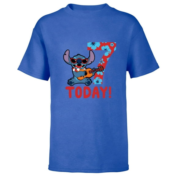 Disney Lilo & Stitch Tropical Birthday 7 Years Old Today - Short Sleeve T-Shirt for Kids - Customized-Royal