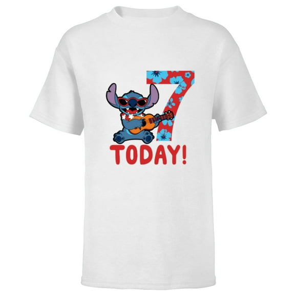 Disney Lilo & Stitch Tropical Birthday 7 Years Old Today - Short Sleeve T-Shirt for Kids - Customized-White