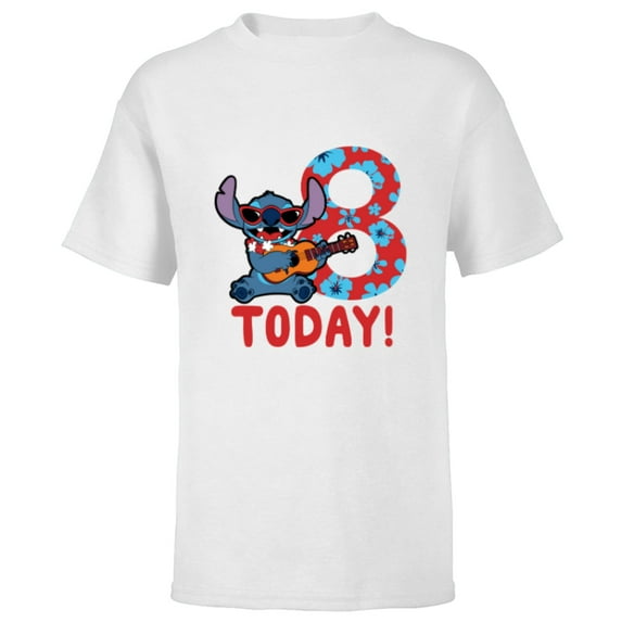 Disney Lilo & Stitch Tropical Birthday 8 Years Old Today - Short Sleeve T-Shirt for Kids - Customized-White