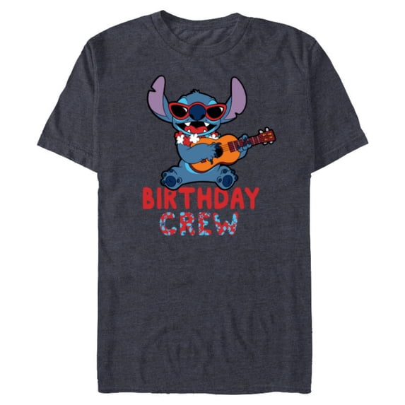 Disney Lilo & Stitch Tropical Birthday Crew Party Matching - Short Sleeve Blended T-Shirt for Adults - Customized-Navy Heather