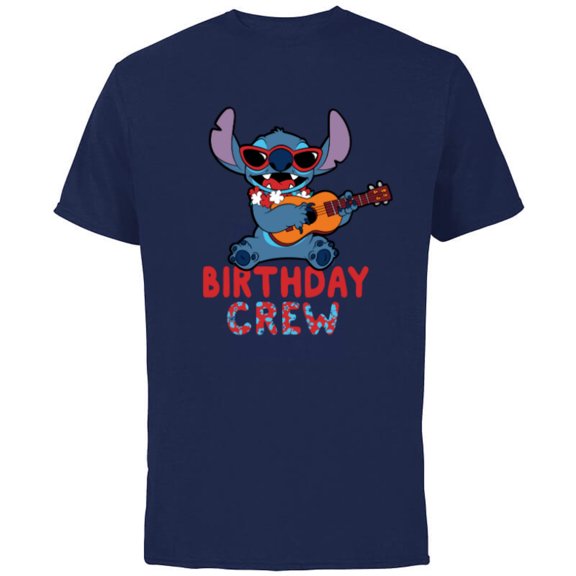 Disney Lilo & Stitch Tropical Birthday Crew Party Matching - Short Sleeve Cotton T-Shirt for Adults - Customized-Navy